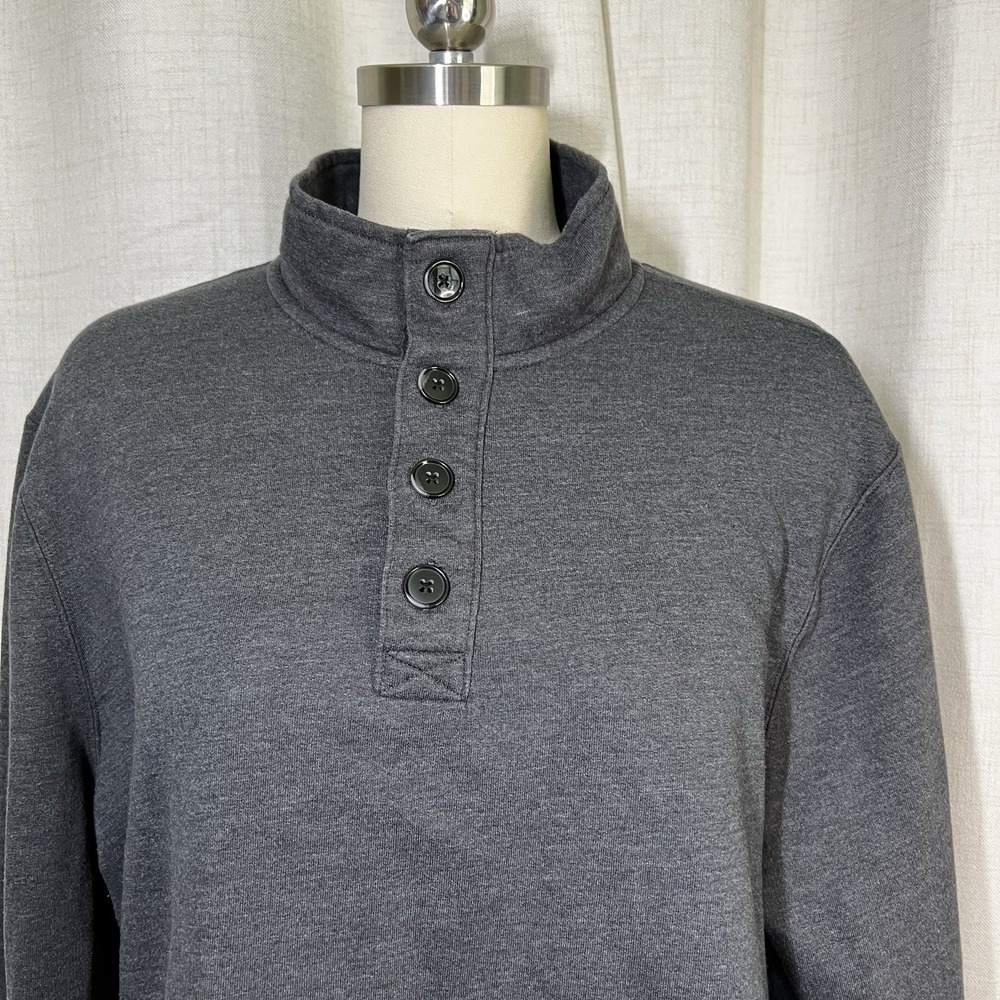 J Crew Authentic Fleece Men's Dark Gray Henley 1/4 Button Mock Neck‎ Size XL - Picture 3 of 10